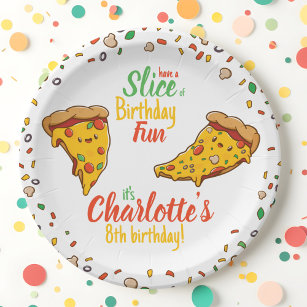 Pizza, Slice of Birthday fun, kawaii  Paper Plates
