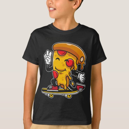 Pizza Slice on a Skateboard Skater Skating Skateb T_Shirt