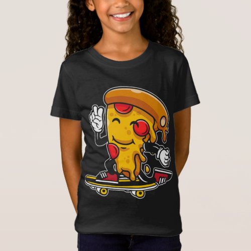 Pizza Slice on a Skateboard Skater Skating Skateb T_Shirt