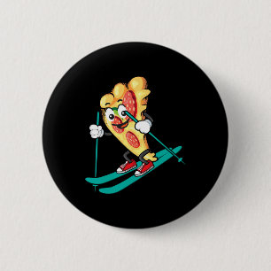 Pizza Slice On Skis Cool Wheat Dough Pie Lovers Gi Button