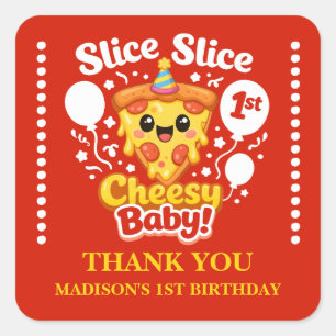 Pizza Slice Party – 1st Birthday Party Favor Square Sticker