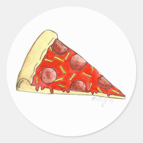 Pizza Slice Pepperoni Cheese Pizzeria Italian Food Classic Round Sticker