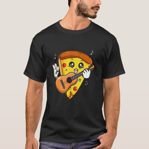 Pizza Slice Playing Guitar Bass Music Rock Guitari T-Shirt