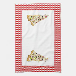Pizza Slice Red Checks Border Tea Towel Dish Towel