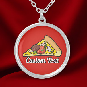 Pizza slice silver plated necklace
