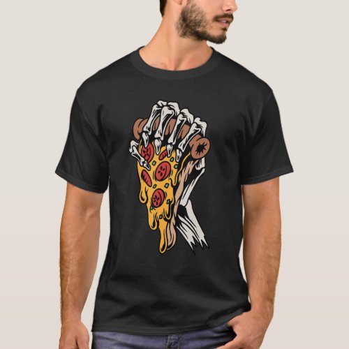 Pizza Slice Skull Skeleton Hand Halloween Zombie P T_Shirt