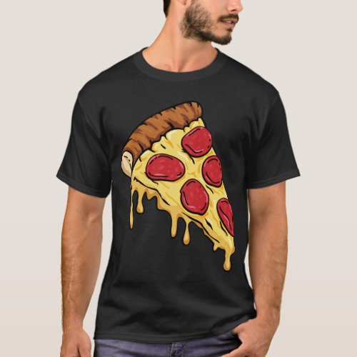 Pizza Slice with Pepperoni and Cheese Cartoon Illu T_Shirt