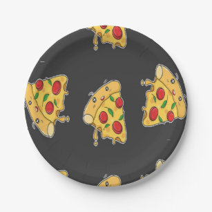 Pizza slices food character pattern paper plates