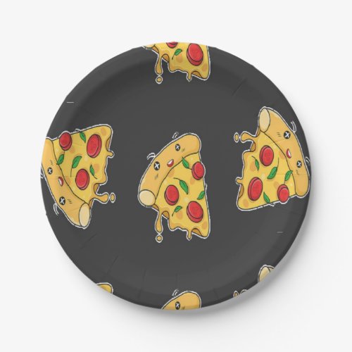 Pizza slices food character pattern paper plates