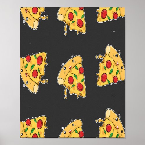 Pizza slices food character pattern poster