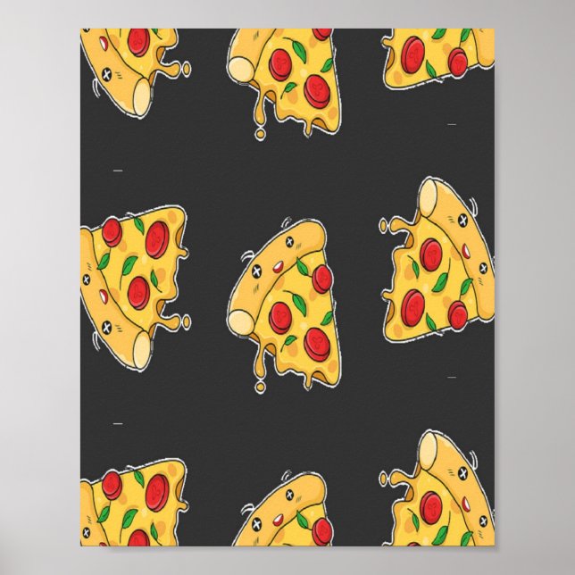Pizza slices food character pattern poster (Front)