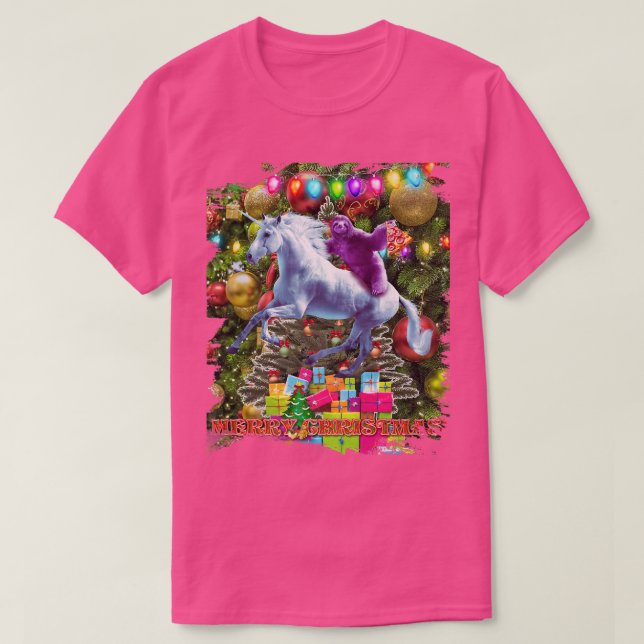 Pizza Sloth Riding Unicorn Christmas Xmas Funny  T-Shirt (Design Front)