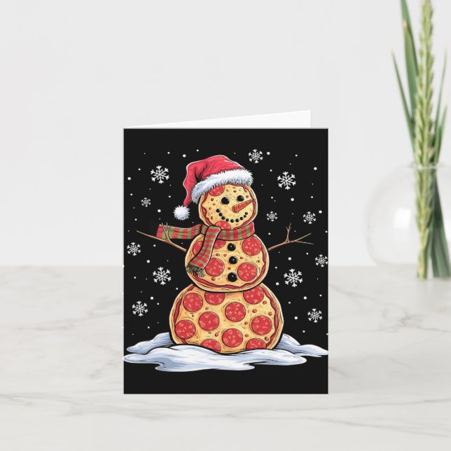 Pizza Snowman - Santa Hat - Christmas Pizza Party  Card (Front)
