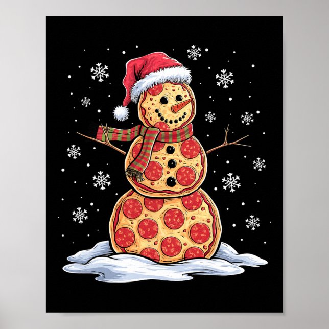 Pizza Snowman - Santa Hat - Christmas Pizza Party  Poster (Front)