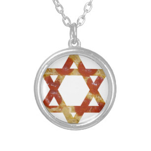 pizza star of david silver plated necklace