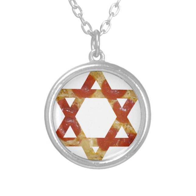 pizza star of david silver plated necklace (Front)