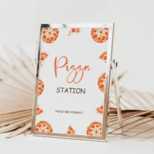 Pizza Station Sign, Pizza 1st Birthday Party Sign Invitation