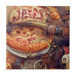 Pizza steampunk graphic abstract art ceramic tile