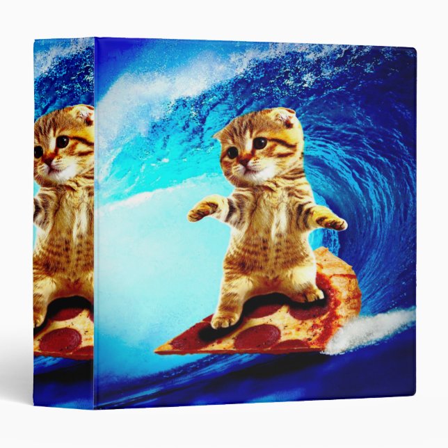 Pizza Surfing Cat 3 Ring Binder (Front/Spine)