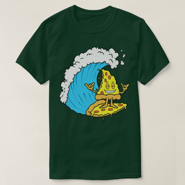 Pizza Surfing Cheese Slice Surfer Wave Riding Funn T-Shirt (Design Front)