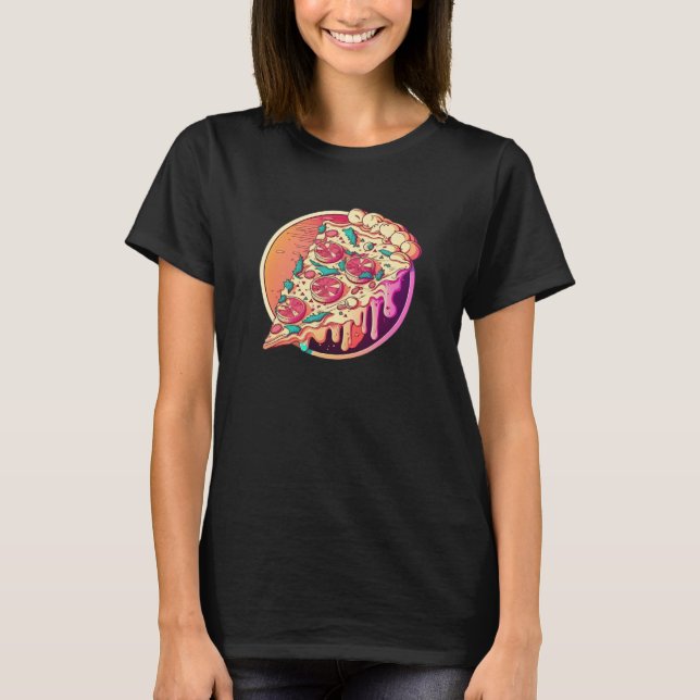 Pizza Synthwave 80s Retrowave Aesthetic T-Shirt (Front)
