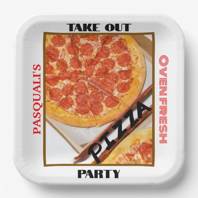 Pizza Take Out Party NAME  Paper Plates (Front)