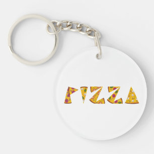 Pizza Text made out of Slices Keychain