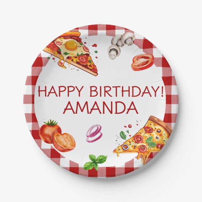 Pizza Theme Birthday  Paper Plates (Front)