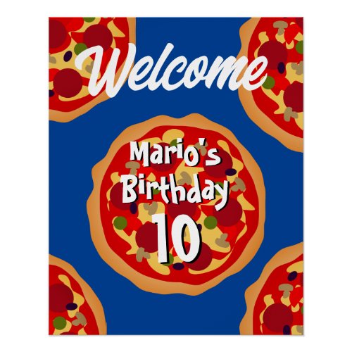 Pizza theme kids Birthday party welcome poster