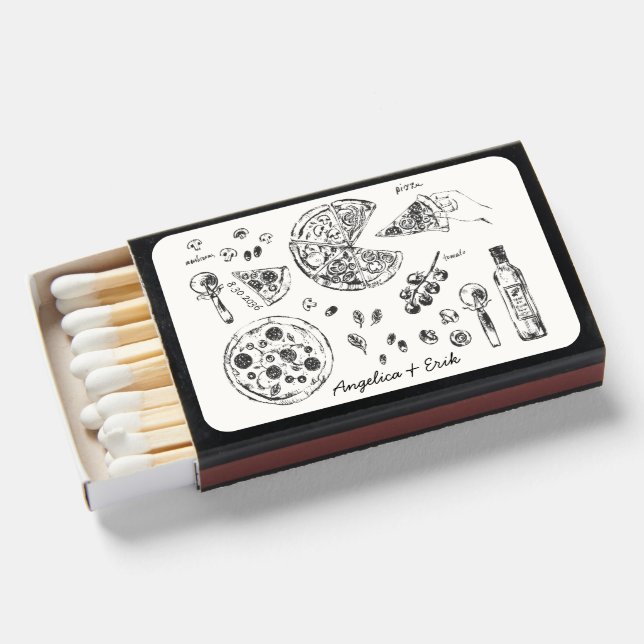 Pizza Theme Wedding Favor Matchboxes (Front Open)