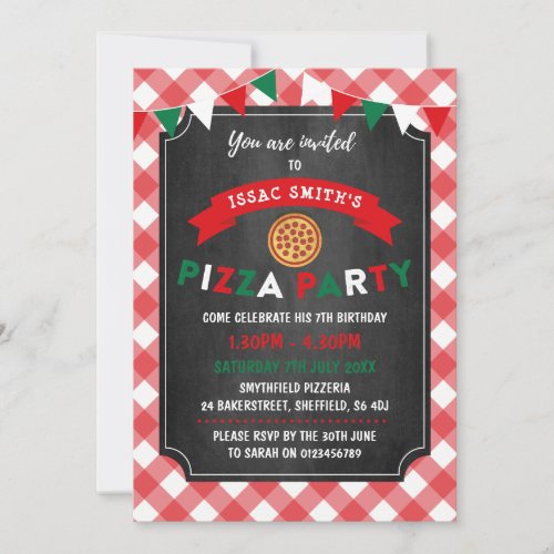 Pizza themed birthday party invitation