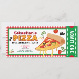 Pizza ticket birthday invitation