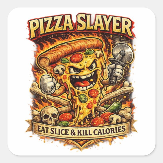 Pizza Time Funny Sticker – Eat Pizza & Destroy Piz (Front)