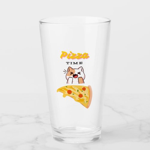 Pizza Time Kitty Cat Glass Cup