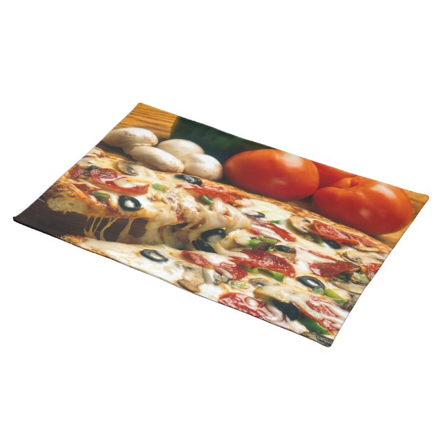 Pizza Tomatoes Mushrooms Olives Cheese Placemat (On Table)
