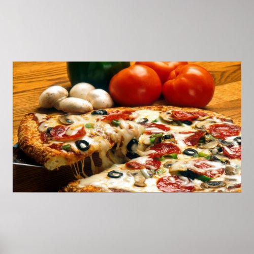 Pizza Tomatoes Mushrooms Olives Cheese Poster