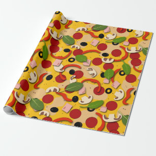 Pizza Topping Funny Cartoon Wrapping Paper