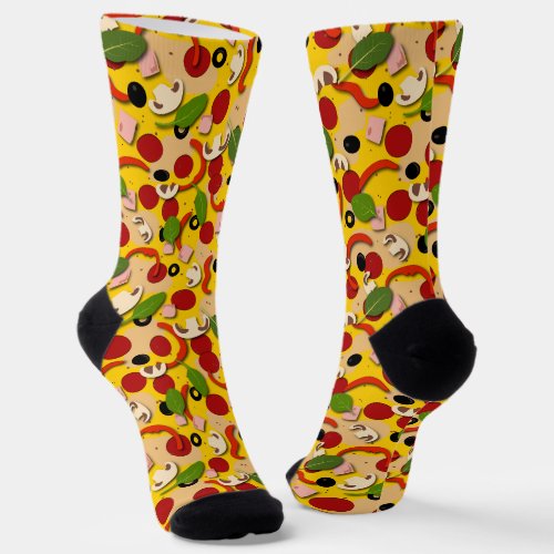 Pizza Toppings Funny Pizzeria Pattern Socks