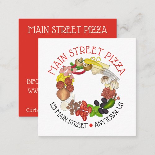 Pizza Toppings Italian Food Restaurant Pizzeria Square Business Card