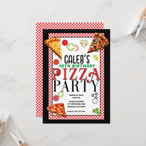 Pizza Toppings Italian Pizzeria Birthday Party Invitation