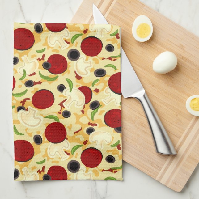 Pizza Toppings Pattern Kitchen Towel (Quarter Fold)