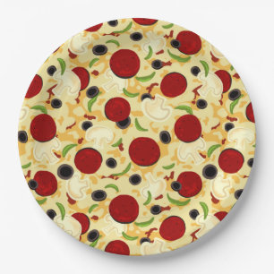 Pizza Toppings Pattern Paper Plates