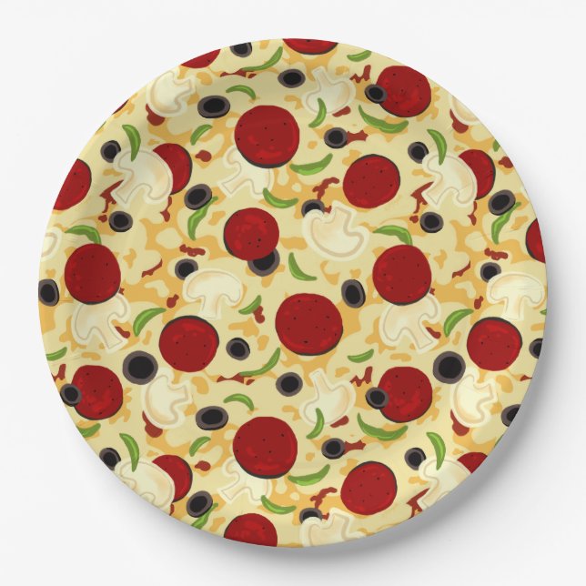 Pizza Toppings Pattern Paper Plates (Front)