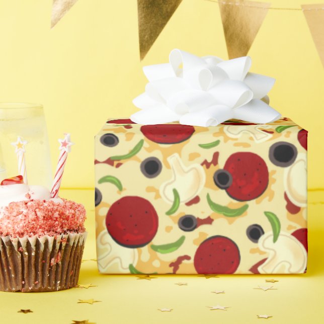 Pizza Toppings Pattern Wrapping Paper (Birthday Party)