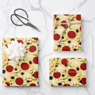 Pizza Toppings Pattern Wrapping Paper Sheets