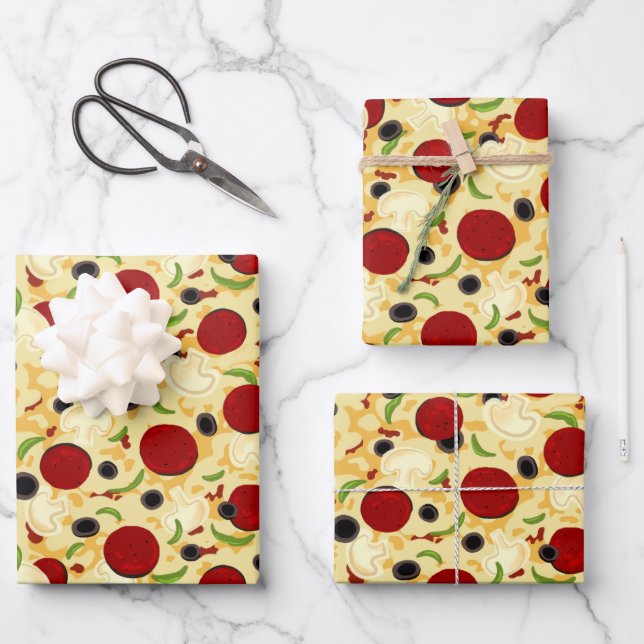 Pizza Toppings Pattern Wrapping Paper Sheets (Front)