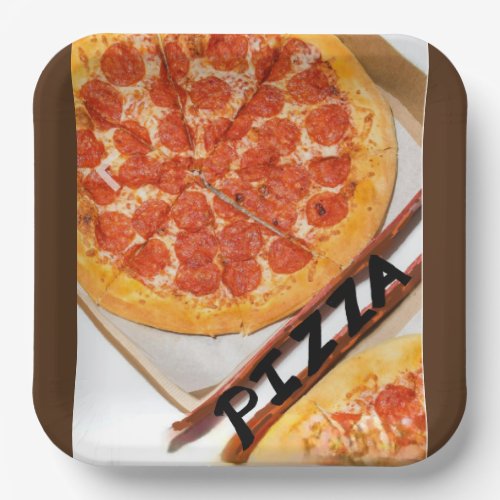 Pizza Toppings Pepperoni Pie Brown Bord Paper Plates