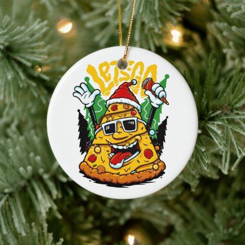 Pizza Tree Christmas Lights Merry Crustmas Xmas Ceramic Ornament