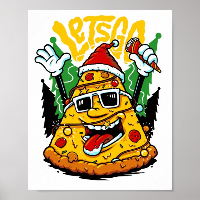 Pizza Tree Christmas Lights Merry Crustmas Xmas Poster (Front)