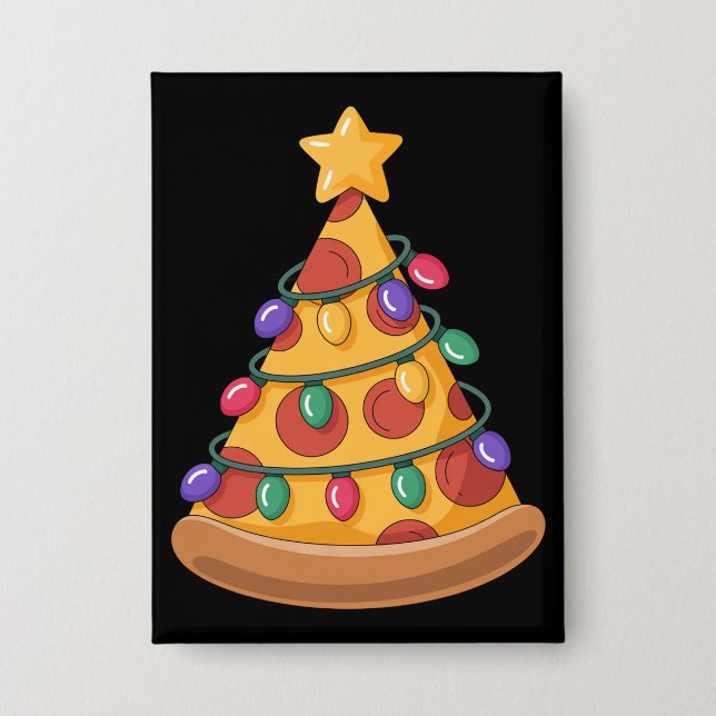 Pizza Tree Christmas Lights Pizza Lover Family  Button (Front)